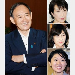 菅官房長官は早々留任決定、右上から高市、稲田、小渕３議員／（Ｃ）日刊ゲンダイ