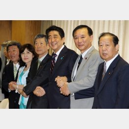 「やるなら今しか…」（自民党新役員らと安倍首相）／（Ｃ）日刊ゲンダイ