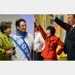 前滋賀県知事と会談した佐藤のりゆき氏（左）と現職・高橋はるみ氏／（Ｃ）日刊ゲンダイ