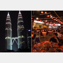 ペトロナス・ツインタワー（左）とセランゴール川の水上レストラン（Ｃ）日刊ゲンダイ