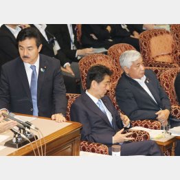 参院安保法案特別委の安倍首相ら（Ｃ）日刊ゲンダイ