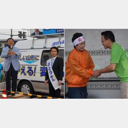 地元の選挙に遠藤五輪相も必死（左）吉村知事が梅津氏を全面支援（右）／（Ｃ）日刊ゲンダイ