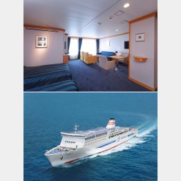 新日本海フェリー「すいせん」のスイートルーム（上）と「すずらん」（提供写真）