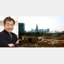 本命視されている隈研吾氏（左）と新国立予定地（Ｃ）日刊ゲンダイ