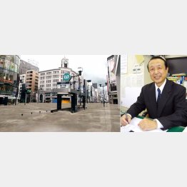 国交省作成の冠水した銀座のイメージ（左）と土屋信行氏（Ｃ）日刊ゲンダイ