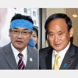 佐喜真淳宜野湾市長（左）と菅官房長官（Ｃ）日刊ゲンダイ