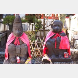 東京都港区赤坂の「日枝神社」の「神猿」、夫の猿と妻の猿（Ｃ）日刊ゲンダイ