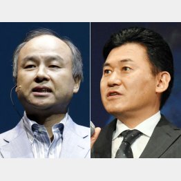 楽天の三木谷社長（右）とソフトバンクの孫社長（Ｃ）日刊ゲンダイ