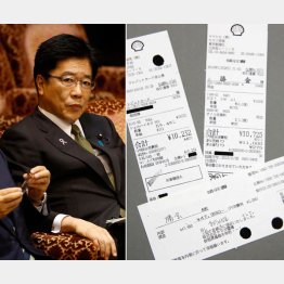 加藤勝信大臣とレシート（Ｃ）日刊ゲンダイ