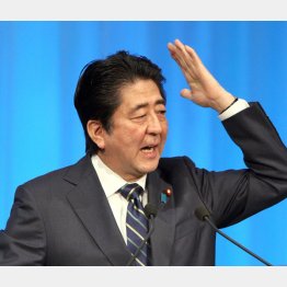１３日の第８３回自民党大会で演説する安倍首相（Ｃ）日刊ゲンダイ