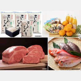 肉、魚介類、くだものなどおいしいものがいっぱい（各公式ＨＰから）