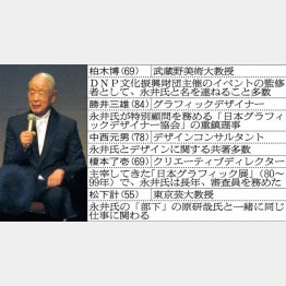 前審査委員代表の永井一正氏（左）／（Ｃ）日刊ゲンダイ