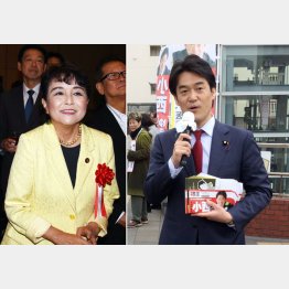 猪口邦子（左）と、街頭に立つ小西洋之（Ｃ）日刊ゲンダイ