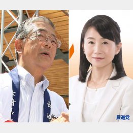 金子原二郎（左）と西岡秀子（公式ＨＰ）／（Ｃ）日刊ゲンダイ
