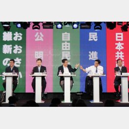 安倍首相の思うツボ（写真は９党党首ネット討論会）／（Ｃ）日刊ゲンダイ