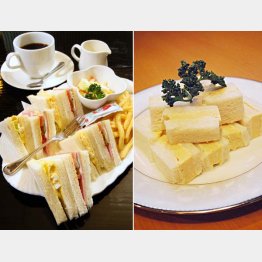 「カフェ・ブリッジ」の名物サンド（左＝西銀座デパート内）と「天のや」のたまごサンド／（Ｃ）日刊ゲンダイ