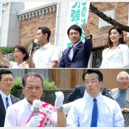上は最強応援団（右から吉川議員、進次郎議員）と、こわもてコンビ／（Ｃ）日刊ゲンダイ