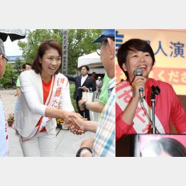 「10万人握手大作戦」を展開する伊藤孝恵（左）と「下流老人に歯止め」を訴える須山初美／（Ｃ）日刊ゲンダイ