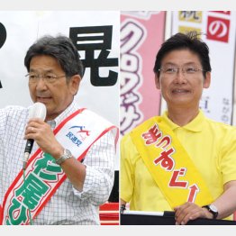 野党共闘の杉尾秀哉（左）と必死の若林健太／（Ｃ）日刊ゲンダイ