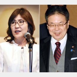 相変わらずのお友達人事（再入閣の稲田=左と初入閣の世耕）／（Ｃ）日刊ゲンダイ