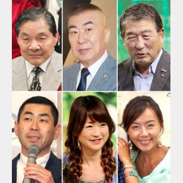 左から笑福亭仁鶴と桂南光、桂三枝と山瀬まみ、徳光和夫と田中律子（Ｃ）日刊ゲンダイ