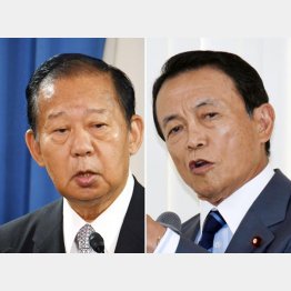 補選では対立する二階幹事長（左）と麻生財務相（Ｃ）日刊ゲンダイ