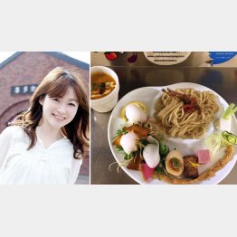 本谷亜紀氏と「麺や　庄のgotsubo」の「ベジつけめん」／（Ｃ）日刊ゲンダイ