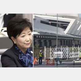 “違法建築”問題がくすぶる豊洲新市場（左は小池都知事）／（Ｃ）日刊ゲンダイ