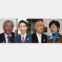 （左から）内田茂氏、与謝野信氏、石川雅己氏、小池百合子知事（Ｃ）日刊ゲンダイ