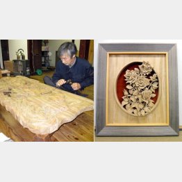 粗彫りから仕上げ彫りまで、彫刻刀とノミを使って仕上げる（提供写真）