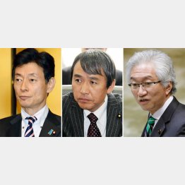 左から西村康稔、葉梨康弘、西田昌司の３議員（Ｃ）日刊ゲンダイ