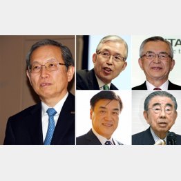 “ポスト綱川”は誰になる？（中央上から時計回りに永守重信、川村隆、鈴木敏文、澤田秀雄の４氏）／（Ｃ）日刊ゲンダイ