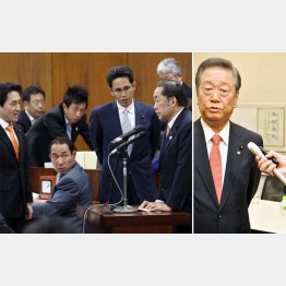法務委員会の共謀罪可決に抗議で詰め寄る野党（左）と会見する小沢一郎氏（Ｃ）日刊ゲンダイ