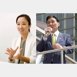 政策を語る斎藤礼伊奈候補（右写真＝小磯明候補）／（Ｃ）日刊ゲンダイ