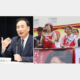 森友学園の籠池前理事長（左）と職員同行選挙応援の昭恵夫人／（右＝島尻安伊子氏のツイッターから）　