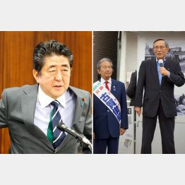 安倍首相（左）と都議選（細田総務会長と古賀俊昭候補）／（Ｃ）日刊ゲンダイ