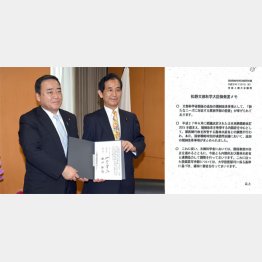 加計隠しも引き継ぎ（右は松野前文科相の発言原稿）／（Ｃ）日刊ゲンダイ