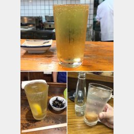 写真上から右回りにＨ酒場の焼酎ハイボール、やきとりＤのうめハイ、大衆酒場Ｋの焼酎ハイボール（Ｃ）日刊ゲンダイ