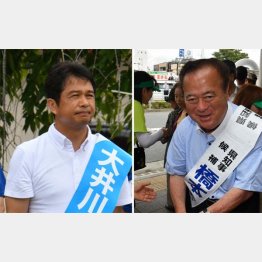 原発再稼働に前向きな大井川氏（右）と、再稼働に否定的な現職の橋本氏／（Ｃ）日刊ゲンダイ