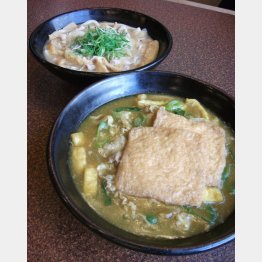 「甘みキツネカレーうどん」と「本家みそっこうどん」（奥）／（Ｃ）日刊ゲンダイ