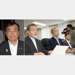 今治市長（左）と加計学園幹部／（Ｃ）共同通信社