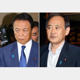 菅長官（右）も麻生大臣も質問に応える気なし／（Ｃ）日刊ゲンダイ