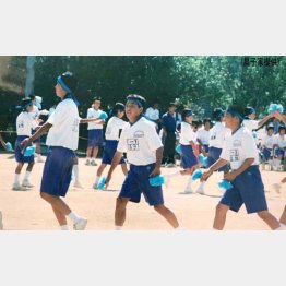 あどけない表情で体育際に参加する中学１年の昌子（昌子家提供）