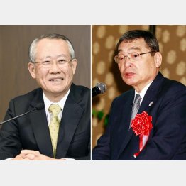 ＮＨＫの上田良一現会長と籾井前会長（Ｃ）共同通信社