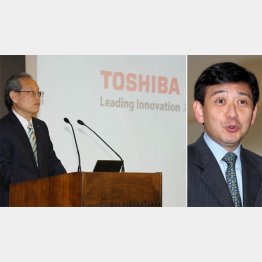 東芝の今後は…（綱川社長、右は村上世彰氏）／（Ｃ）日刊ゲンダイ