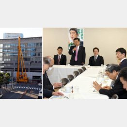 与党の「リニア推進議連」とJR品川駅のリニア中央新幹線地上工事(左）／（Ｃ）日刊ゲンダイ