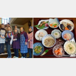 「津軽あかつきの会」の皆さんと素材の味が生きている津軽郷土料理の品々／（Ｃ）日刊ゲンダイ