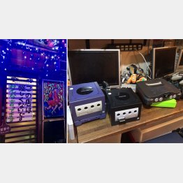 ドアに大きな張り紙が…（左）、懐かしいゲームが並ぶ（Ｃ）日刊ゲンダイ