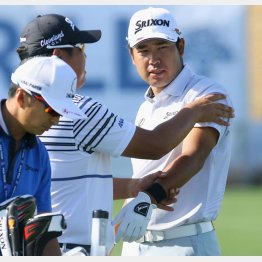 第２Ｒのスタート前練習で顔をしかめる松山（Ｃ）共同通信社