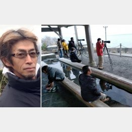 足湯につかりながらホエールウオッチング（左は廣戸義和さん）／（Ｃ）日刊ゲンダイ